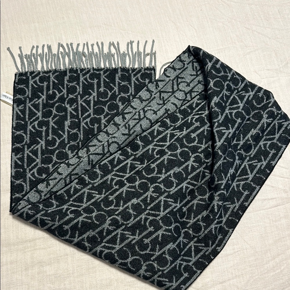 Calvin Klein Black and Gray Reversible Scarf